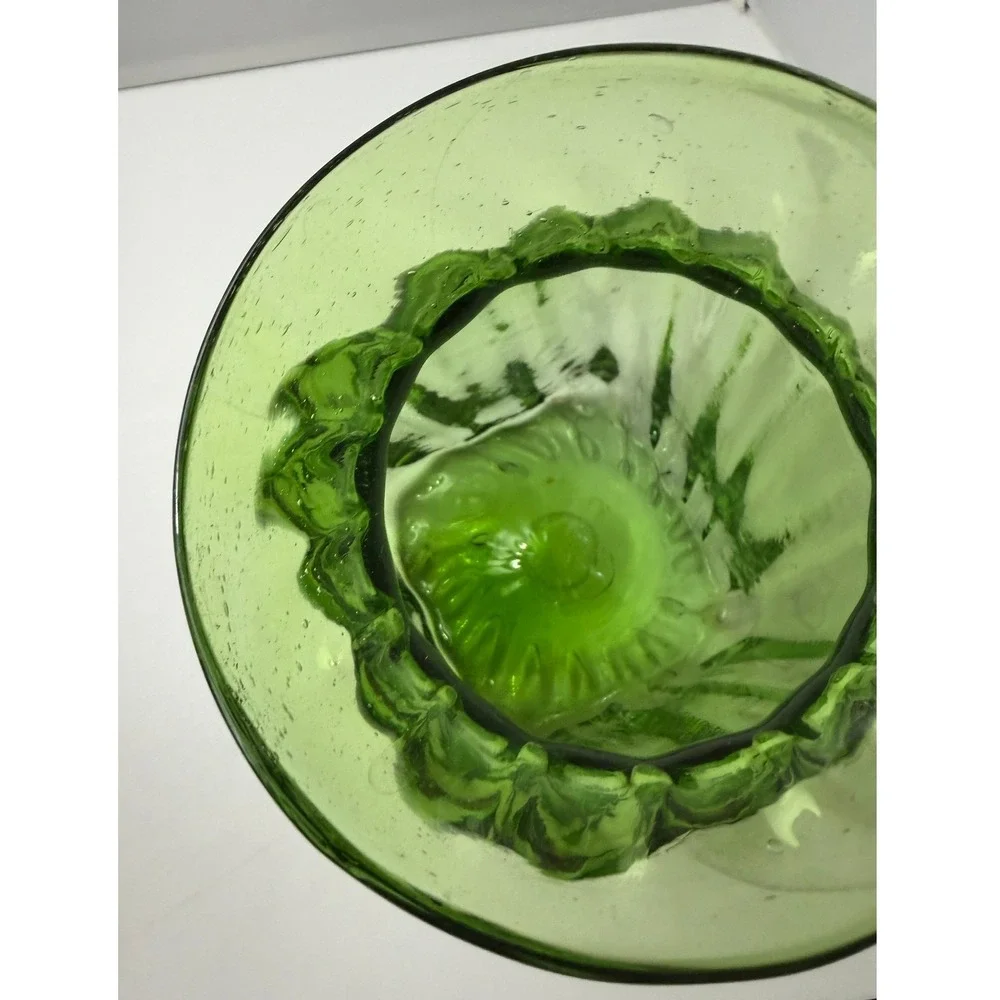 Vintage Art Glass Vase Green Hand Blown